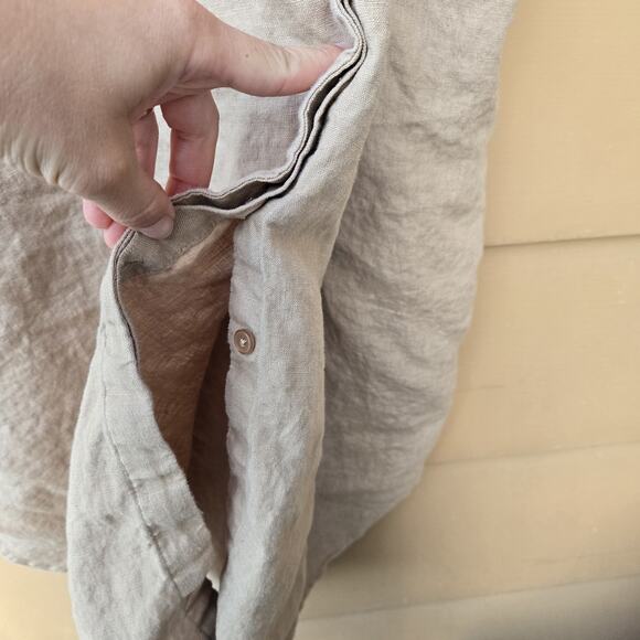 Chico’s Size 2.5, US 14 Linen Short Sleeve Roll Tab Dolman Midi Dress Beige - Picture 8 of 11